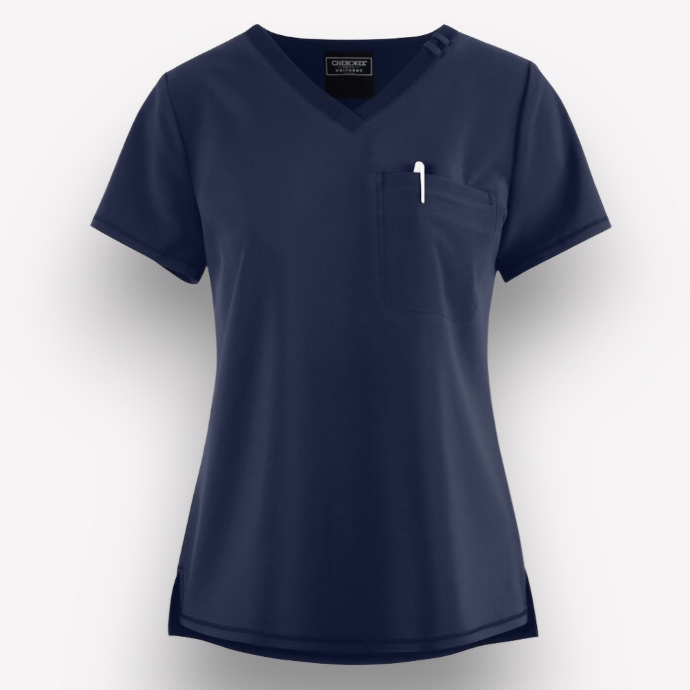 NWT Cherokee Navy V-Neck Tunic Medical Uniform Scrubs Top Size Small Work Wear